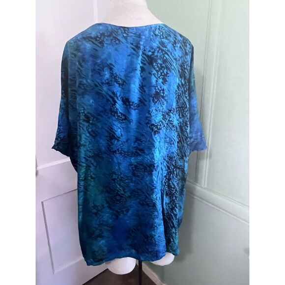 Vintage Van Klee Blue and Green Batik Tunic NWOT? 100% Rayon OS to 1X - Picture 4 of 7